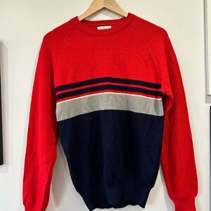 Classic Red and Navy Striped Crewneck Sweater